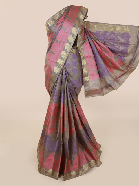 

Pothys Grey & Pink Pure Silk Woven Design Tussar Saree