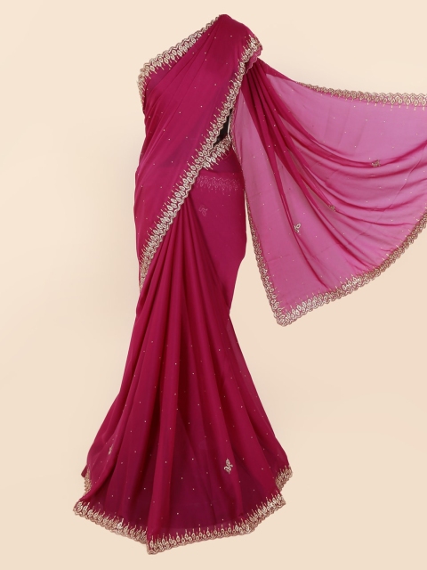 

Pothys Magenta Embellished Pure Georgette Saree