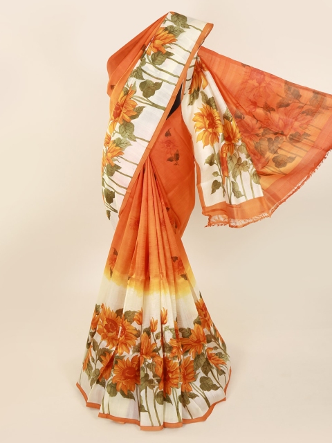 

Pothys Orange Pure Silk Floral Printed Murshidabad silk Saree