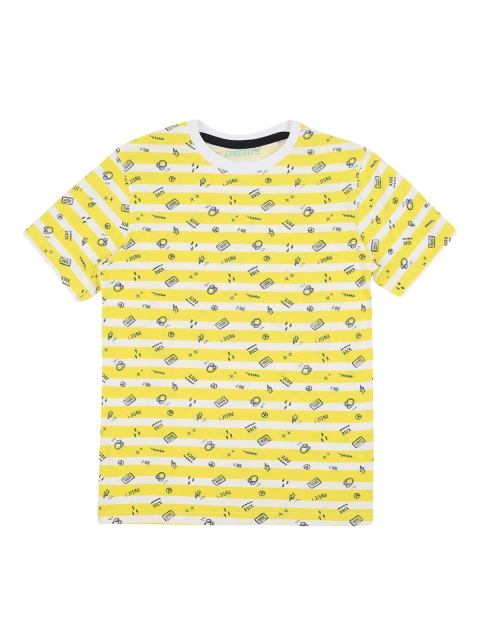

POPPERS by Pantaloons Boys Yellow Striped Round Neck Pure Cotton T-shirt