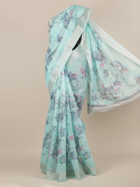 

Pothys Blue Floral Printed Jute Silk Saree