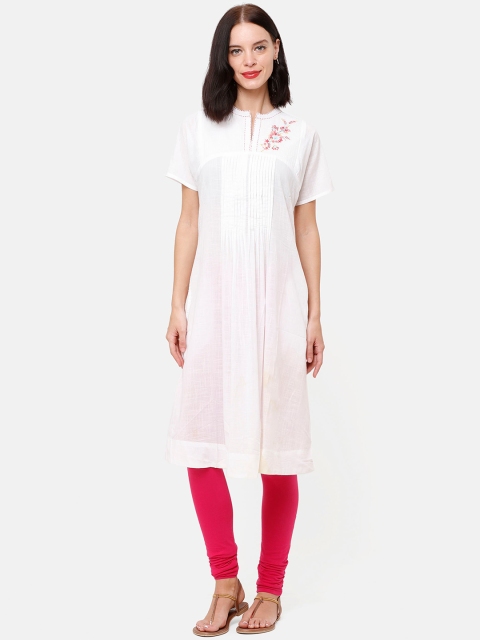IMARA Women White Floral Embroidered Thread Work Kurta