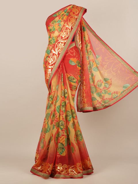 

Pothys Orange & Yellow Poly Chiffon Printed Saree