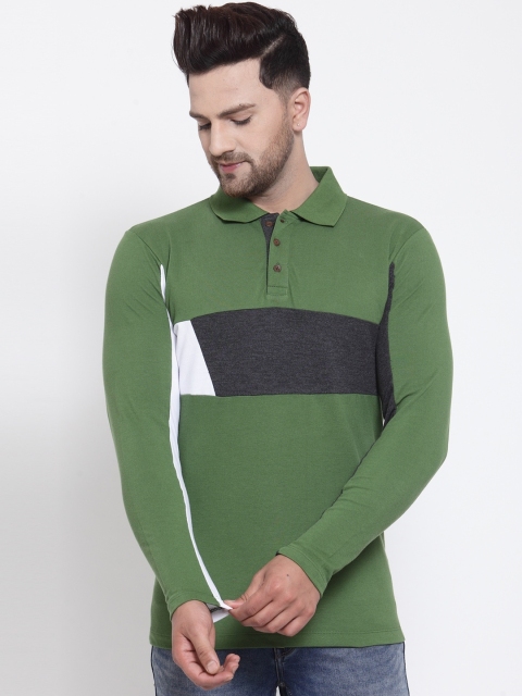 

Kalt Men Green & Black Colourblocked Polo Collar T-shirt
