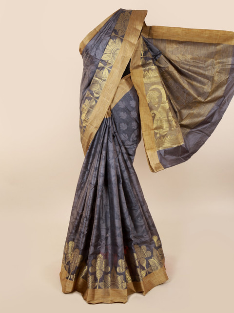 

Pothys Grey Pure Silk Woven Design Tussar Saree