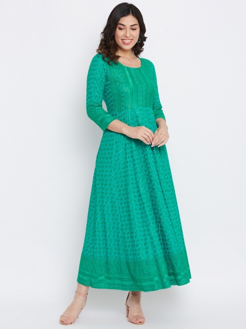 

TULIP 21 Women Green Ethnic Motifs Embroidered Chikankari Kurta
