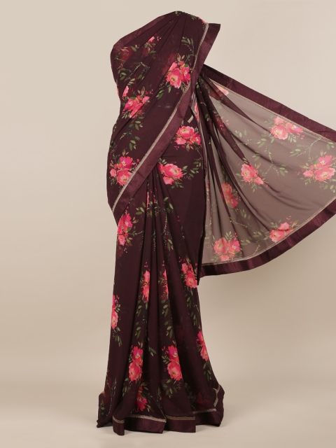 

Pothys Brown & Pink Poly Chiffon Printed Saree