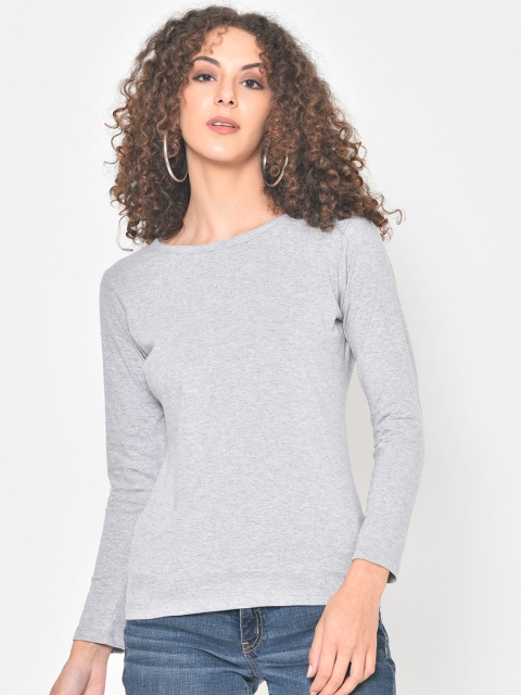 

Hapuka Women Grey Slim Fit Solid Round Neck Cotton T-shirt