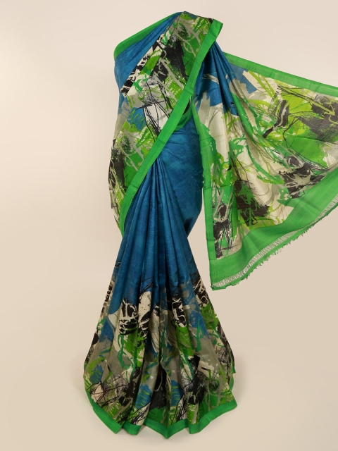 

Pothys Blue Pure Silk Printed Murshidabad silk Saree