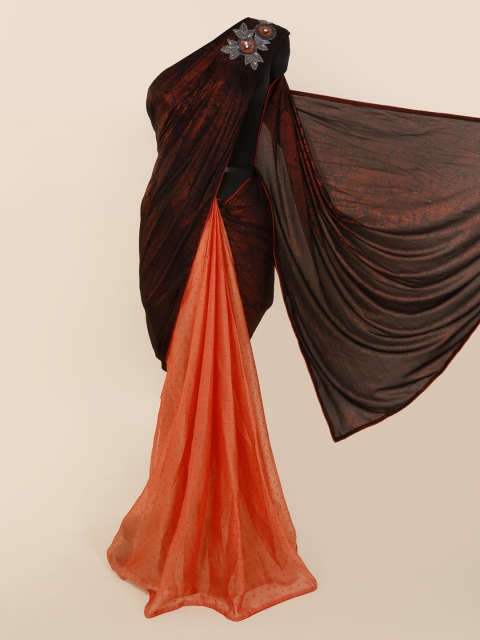 

Pothys Orange Colourblocked Pure Georgette Saree