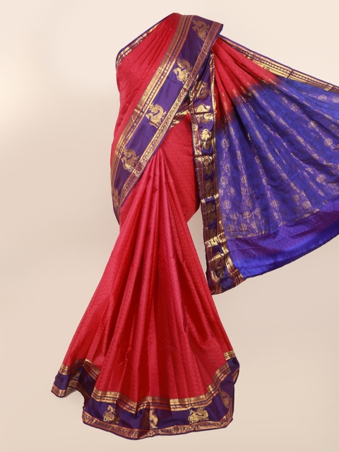 

Pothys Magenta & Blue Pure Silk Woven Design Kanjeevaram Saree