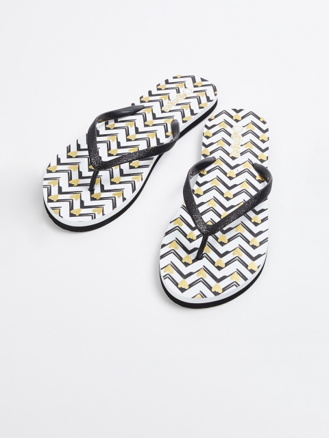 

Ginger by Lifestyle Women White & Black Printed Thong Flip-Flops