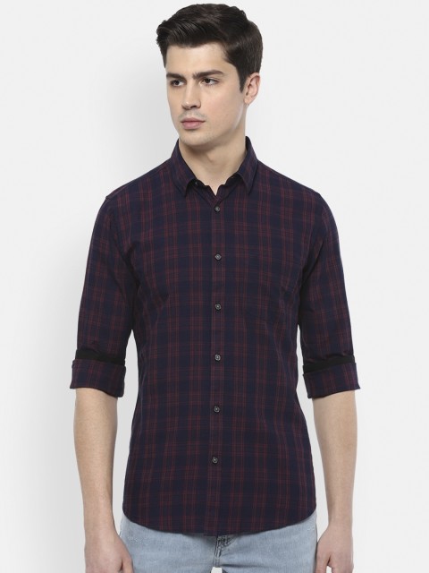 

Peter England Men Navy Blue Slim Fit Checked Casual Shirt