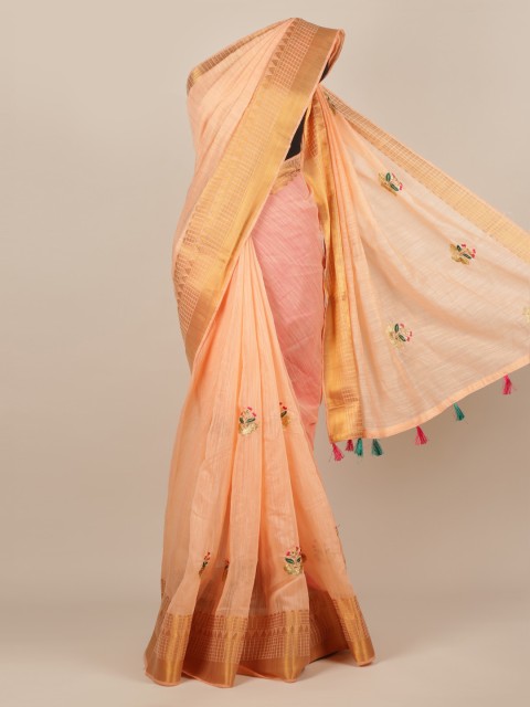 

Pothys Peach-Coloured Solid Jute Silk Saree