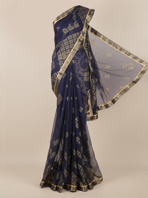 

Pothys Navy Blue Woven Design Poly Chiffon Saree