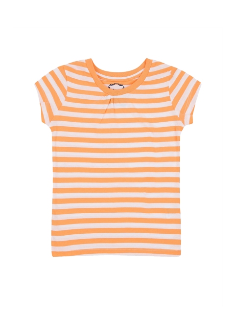 

CHALK by Pantaloons Girls Orange White Striped Round Neck Cotton Pure Cotton T-shirt