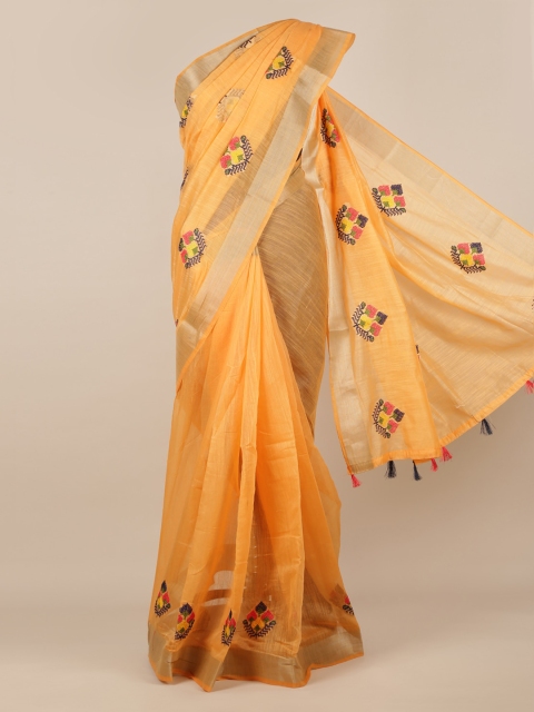

Pothys Orange Embroidered Jute Silk Saree