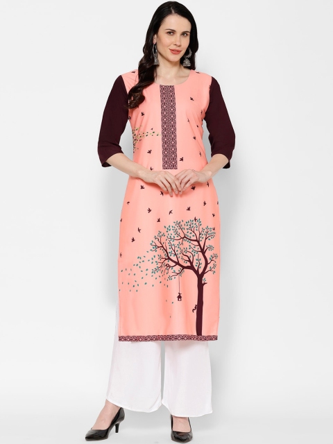 

7Threads Women Pink Floral Printed Crepe Kurta