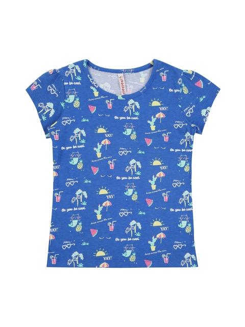 

CHALK by Pantaloons Girls Blue Printed Round Neck Cotton T-shirt