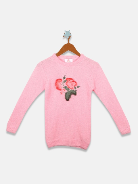 

OWM Girls Pink Self Design Pullover Sweater