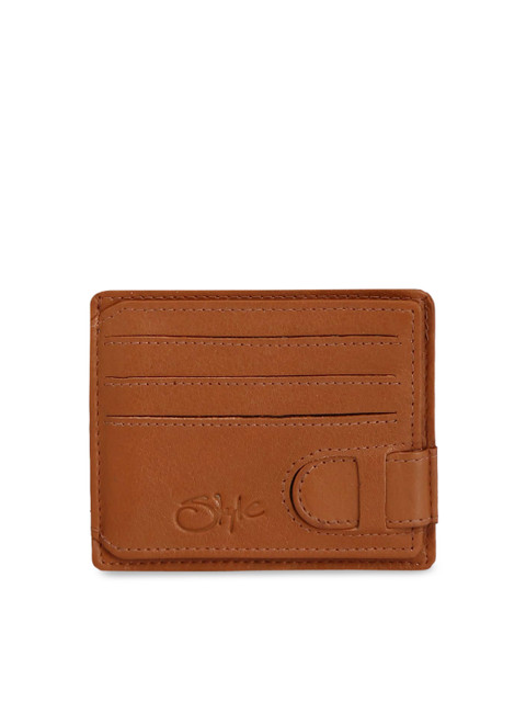 

Style SHOES Unisex Tan Brown Solid Leather Card Holder