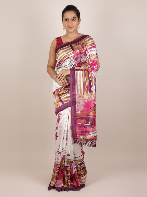 

Pothys Purple & Off-White Jute Silk Printed Saree