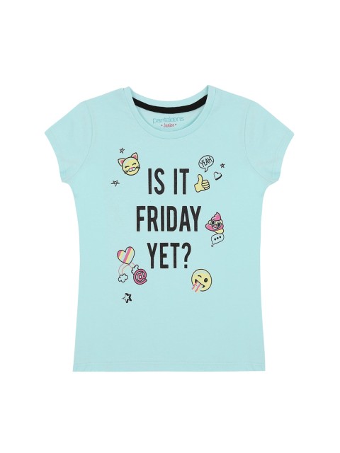 

CHALK by Pantaloons Girls Blue Printed Round Neck Cotton Pure Cotton T-shirt