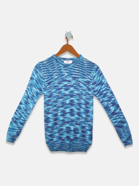 OWM Boys Blue Self Design Pullover Sweater