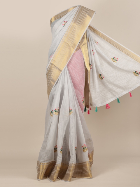 

Pothys Grey & Gold-Toned Jute Silk Embroidered Saree