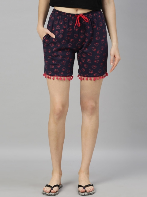 Kryptic Women Navy Blue & Pink Printed Cotton Lounge Shorts KRWSHNACH065
