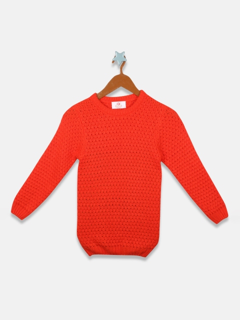 

OWM Girls Orange Self Design Pullover Sweater