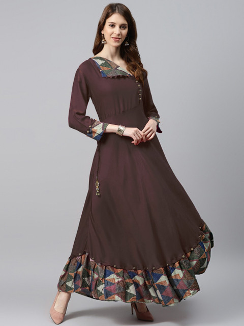 

Chhabra 555 Women Brown Printed Maxi Dress