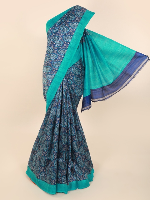 

Pothys Blue & Green Pure Silk Printed Murshidabad silk Saree