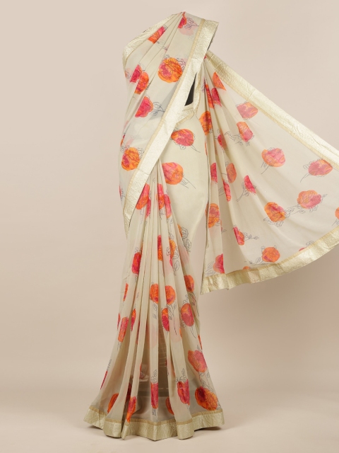 

Pothys Green Floral Printed Poly Chiffon Saree