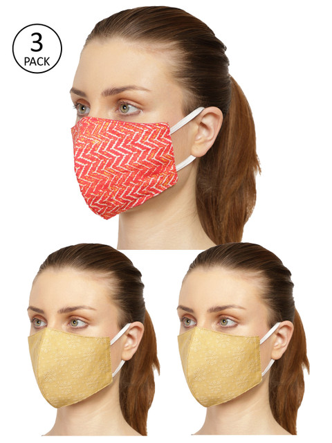 

Anekaant Women Pack of 3 Printed 3-Ply Reusable Cloth Masks, Red