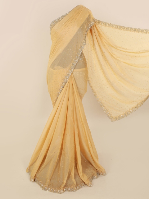 

Pothys Cream-Coloured Solid Pure Georgette Saree