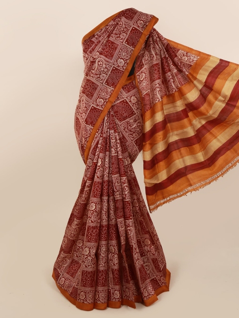 

Pothys Maroon Pure Silk Checked Murshidabad silk Saree