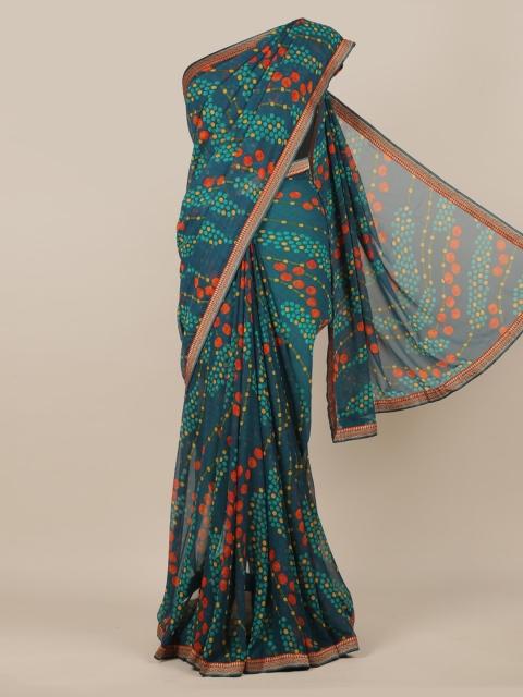 

Pothys Teal & Red Poly Chiffon Printed Saree