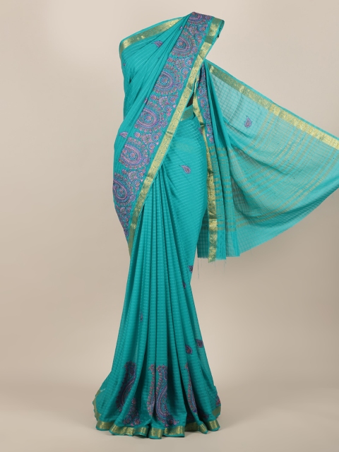 

Pothys Blue Embroidered Poly Georgette Saree