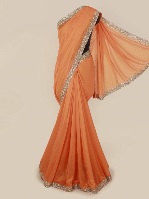 

Pothys Orange Embellished Pure Georgette Saree