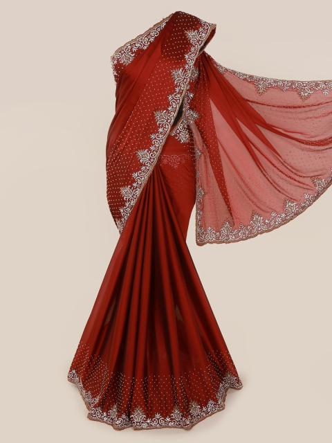 

Pothys Maroon & Off-White Pure Georgette Embellished Saree