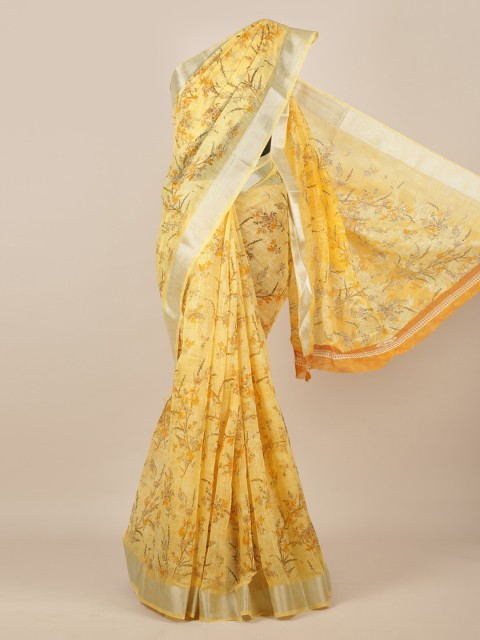 

Pothys Yellow Printed Jute Silk Saree