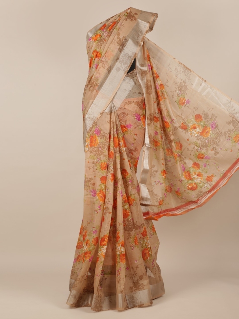 

Pothys Brown Printed Jute Silk Saree