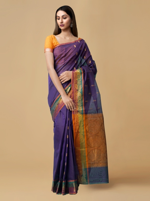 

Unnati Silks Violet Silk Blend Woven Design Venkatgiri Saree
