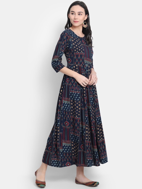 

7Threads Women Navy Blue Ethnic Motifs Printed Kurta