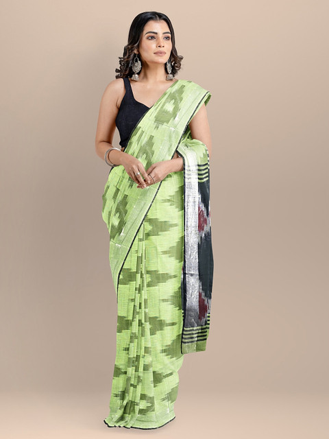 

BharatSthali Green Pure Cotton Printed Ikat Saree