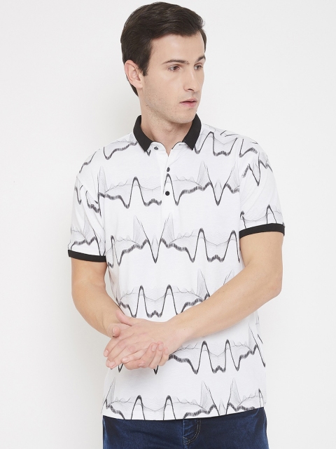 

QUBIC Men White Printed Polo Collar T-shirt
