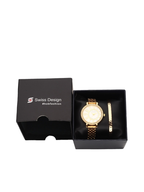 

Swiss Design Women Gold-Toned & White Watch & Bracelet Gift Set SDWGift Set-25