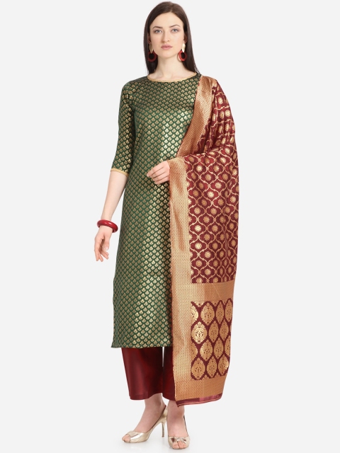 

Satrani Green & Maroon Poly Silk Unstitched Dress Material