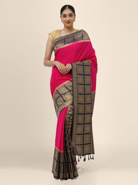 

Bangalore Silk Emporium Pink & Gold-Toned Linen Blend Solid Saree